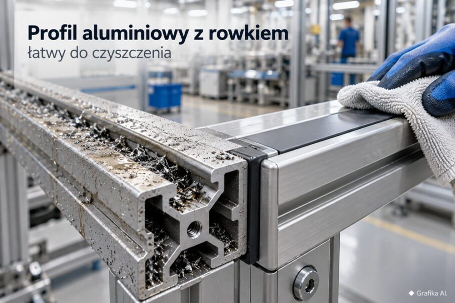 Czyszczenie konstrukcji z profili aluminiowych i osłonięte rowki montażowe